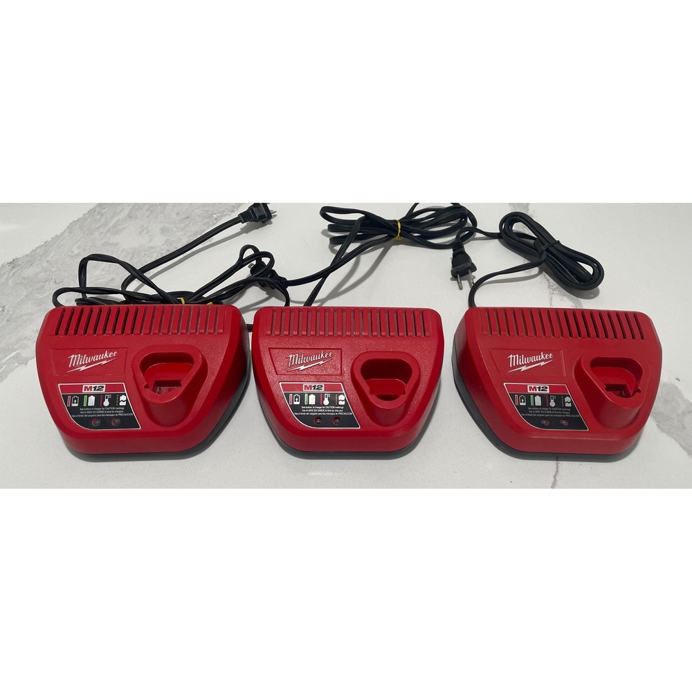 Lot of 3 Milwaukee M12 Battery Charger 48-59-2401 Lithium-Ion 12V Red Black